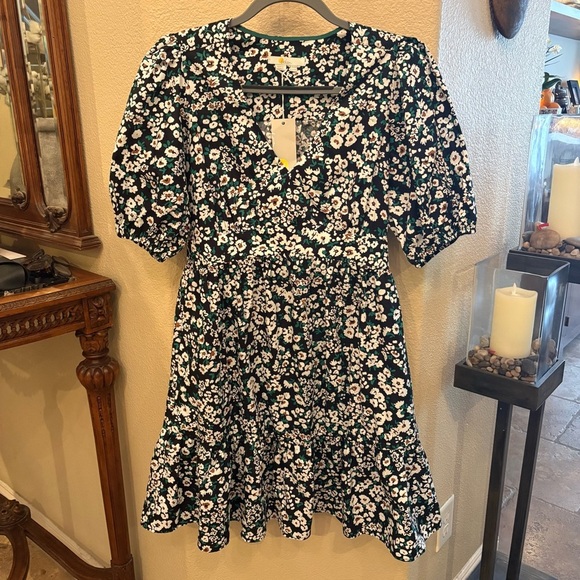 Boden Dresses & Skirts - NWT~BODEN Black Green White Floral Ruffle Hem Puff Sleeve Garden Dress Size 10